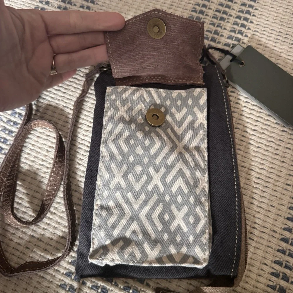 Myra S-1220 Small Cellphone Crossbody Bag for Women Canvas / Leather